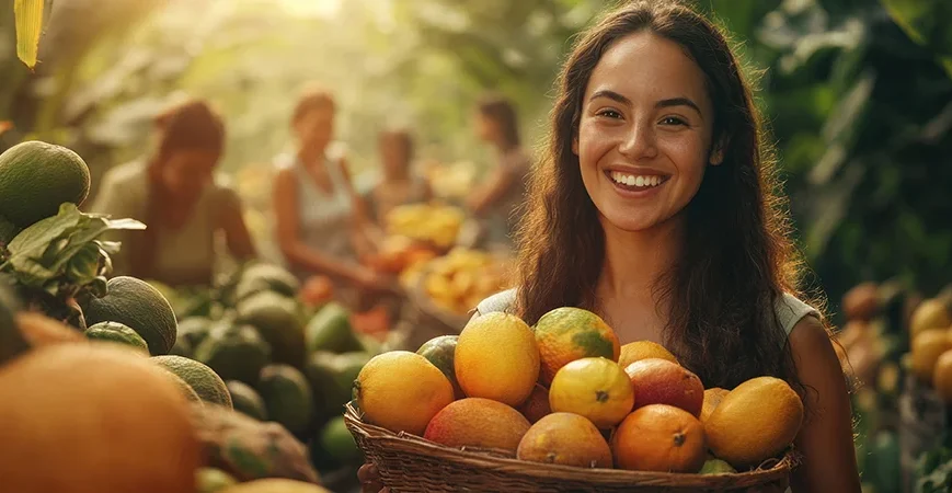 Celebrating the beauty and abundance of fruit harvests nurtured by sustainable care.